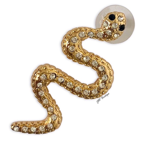 New Gold & Black Snake Rhinestone Post Fashion Earrings - Picture 5 of 5